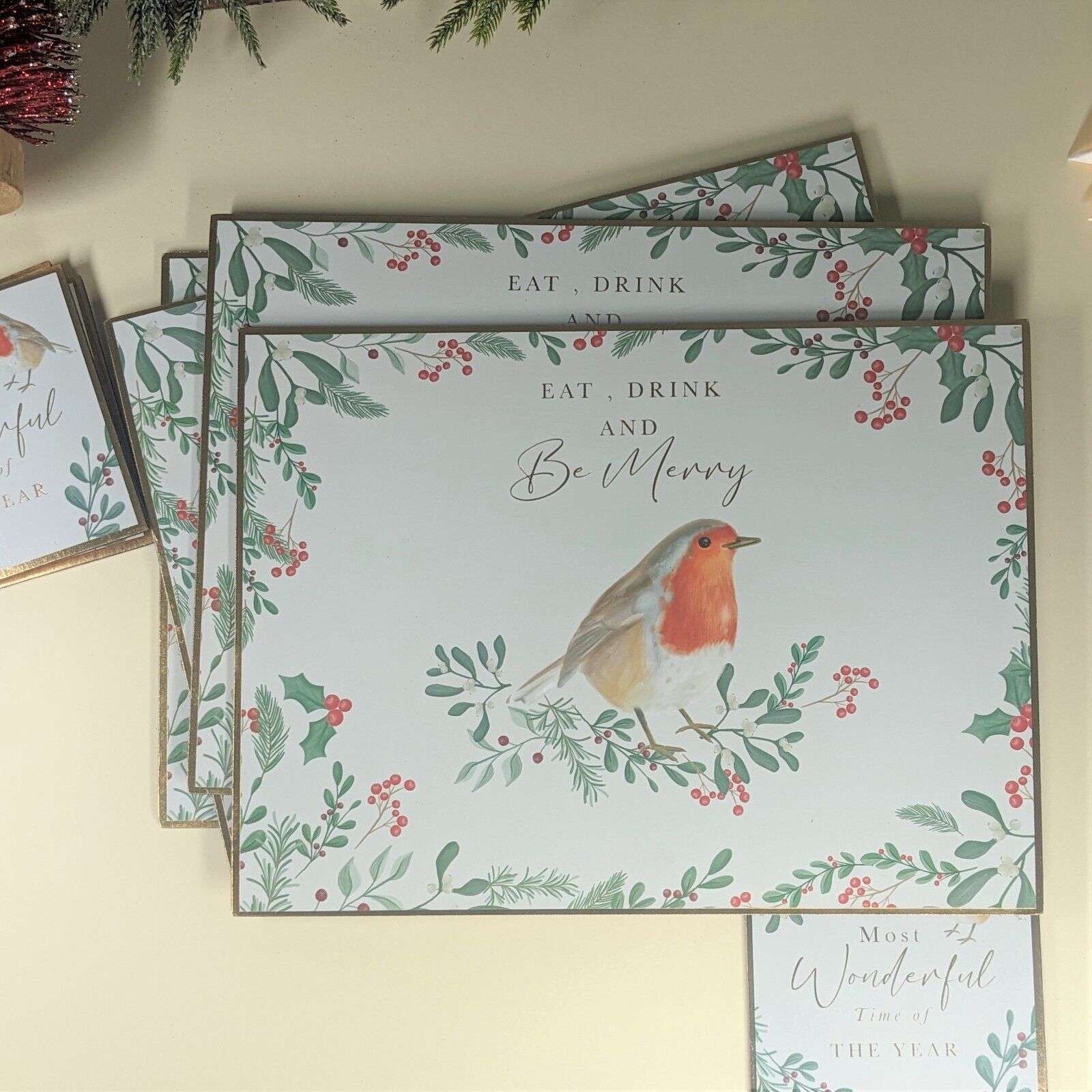 Set of 4 Christmas Table Placemats Coasters Dining Surface Protector Cork Mats