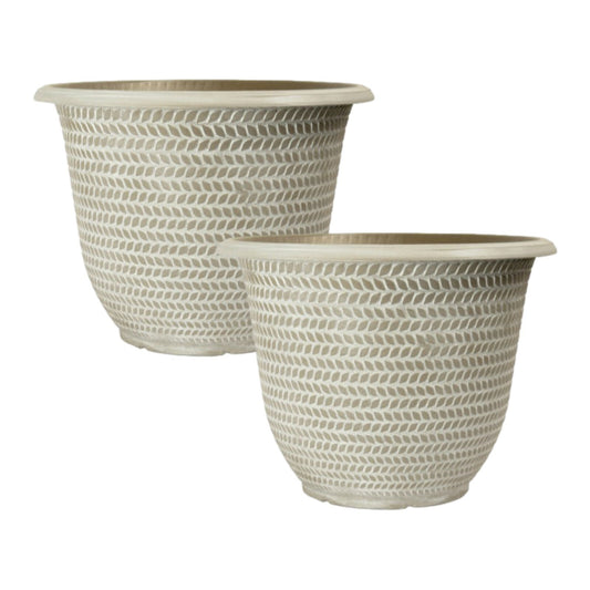 Round Plastic Plant Pot 30cm Grey 12L Washed Taupe Garden Outdoor Planter Cover
