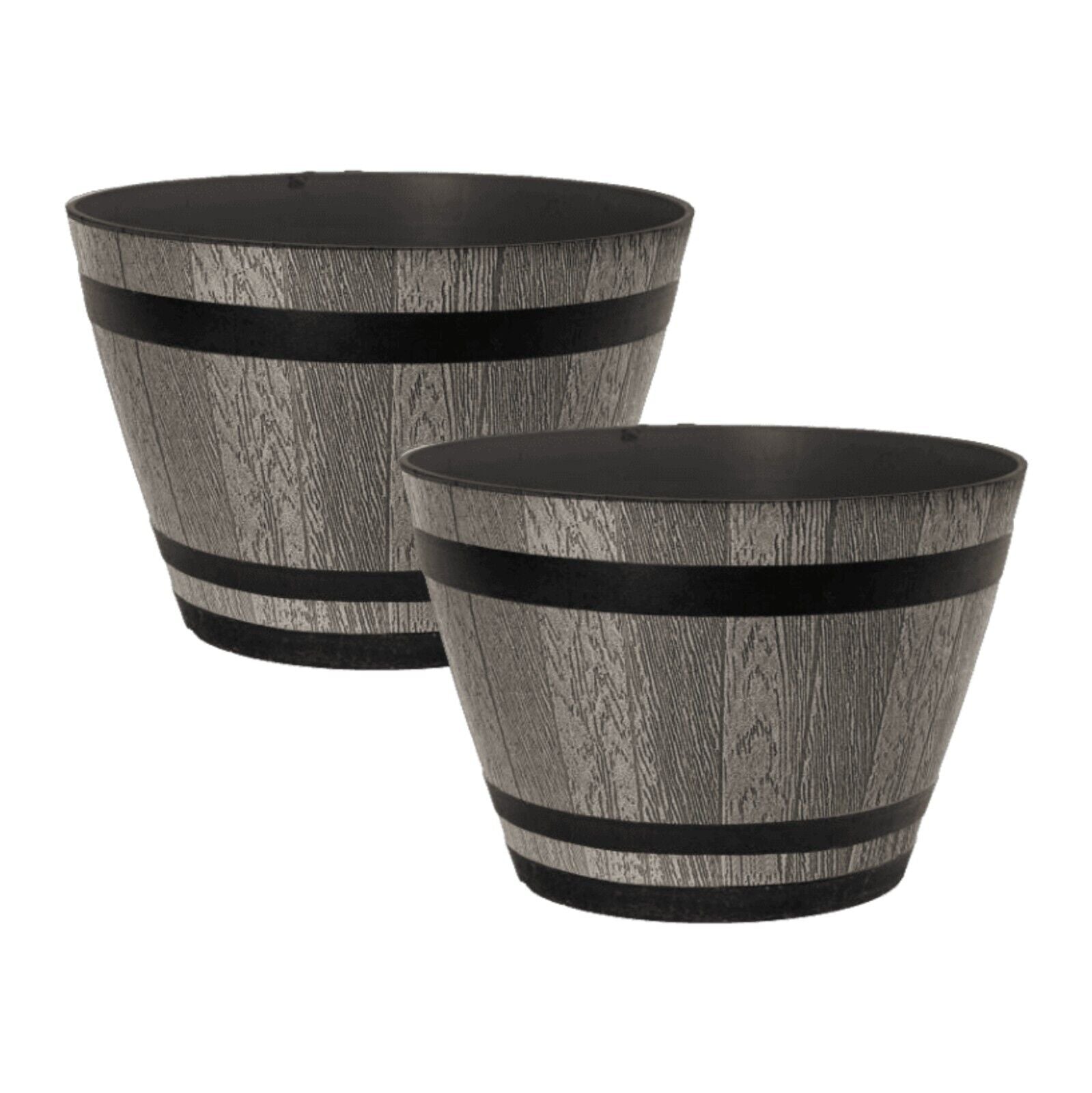 2Pc Plastic Whiskey Barrel Planter 22cm Brown Ash 4L Outdoor Garden Plant Pot