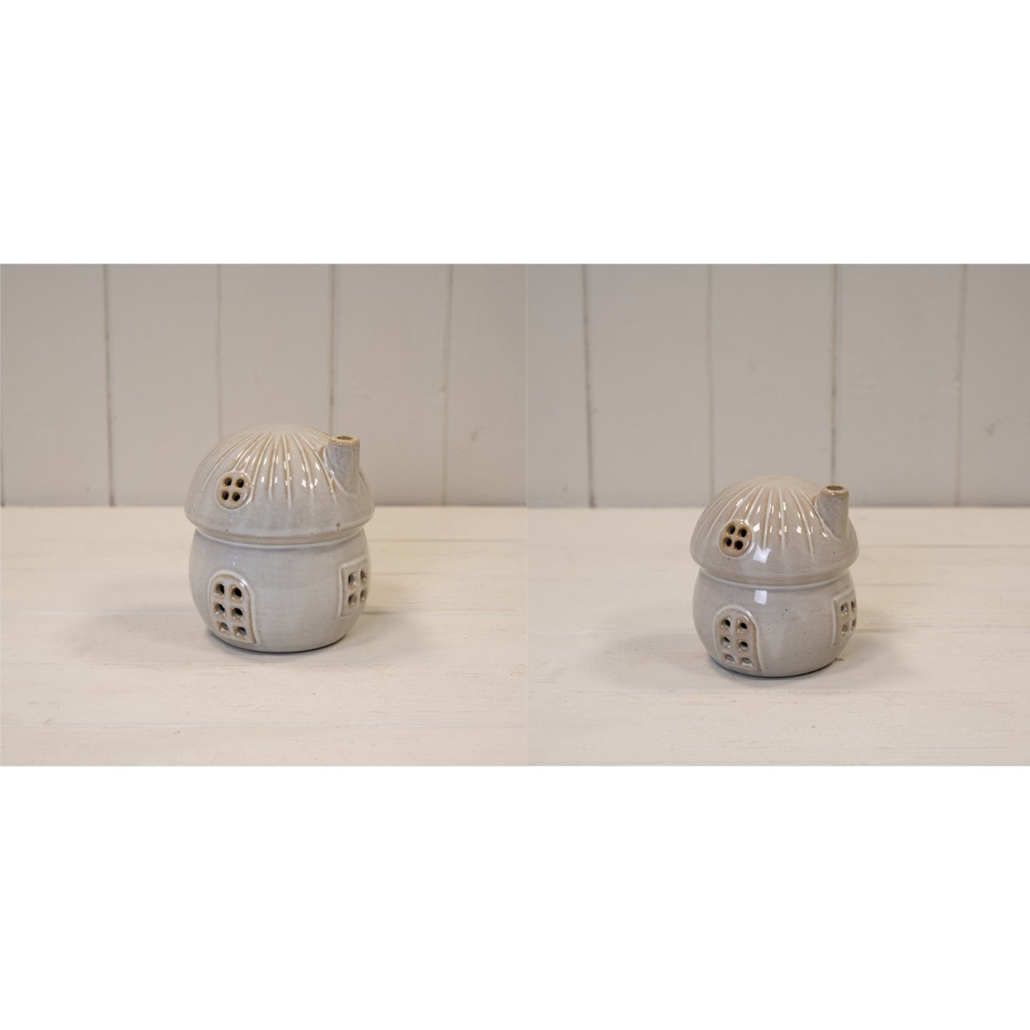 Glazed Ceramic Mushroom House LED Ornament Shelfsitter Textured Autumn Halloween