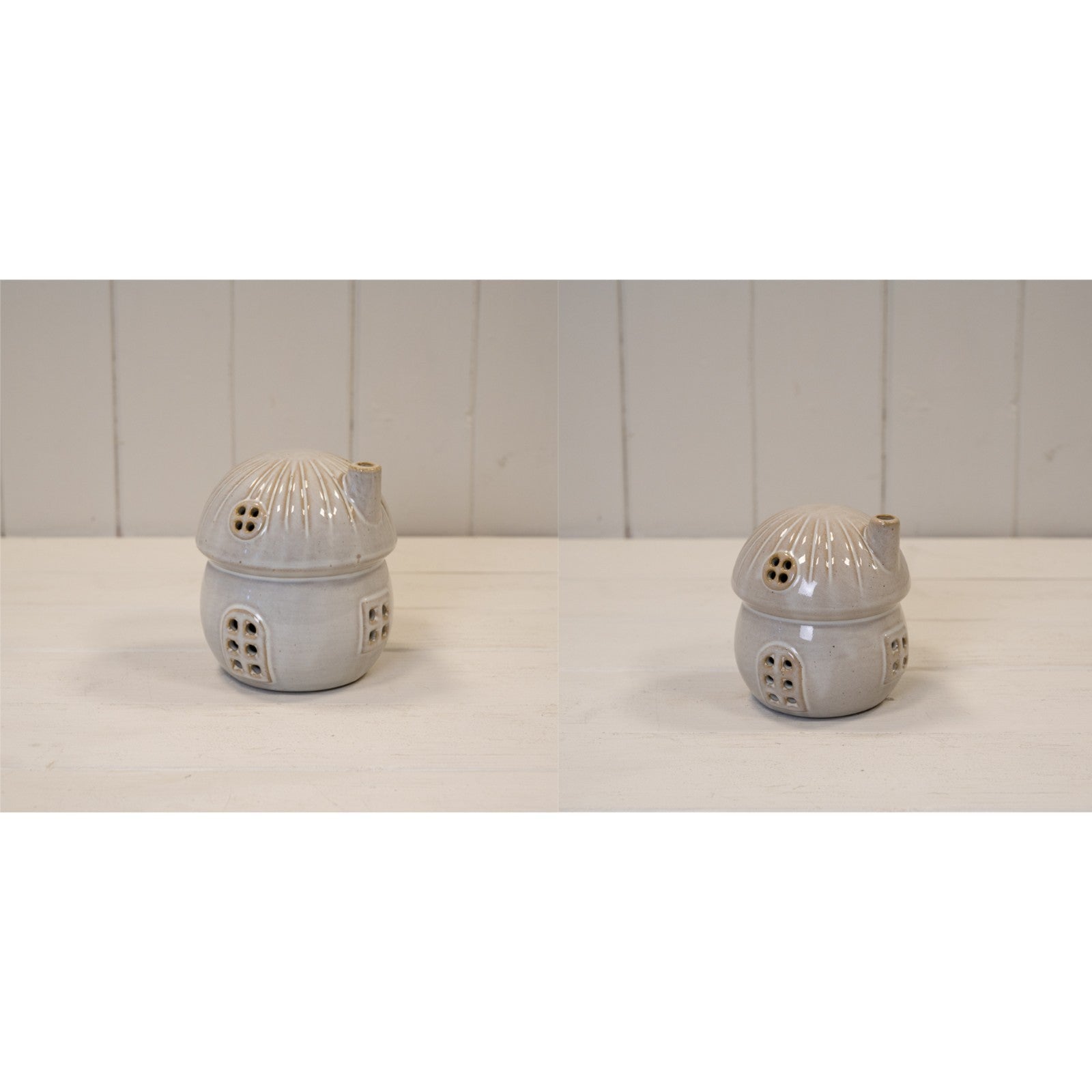 Glazed Ceramic Mushroom House LED Ornament Shelfsitter Textured Autumn Halloween