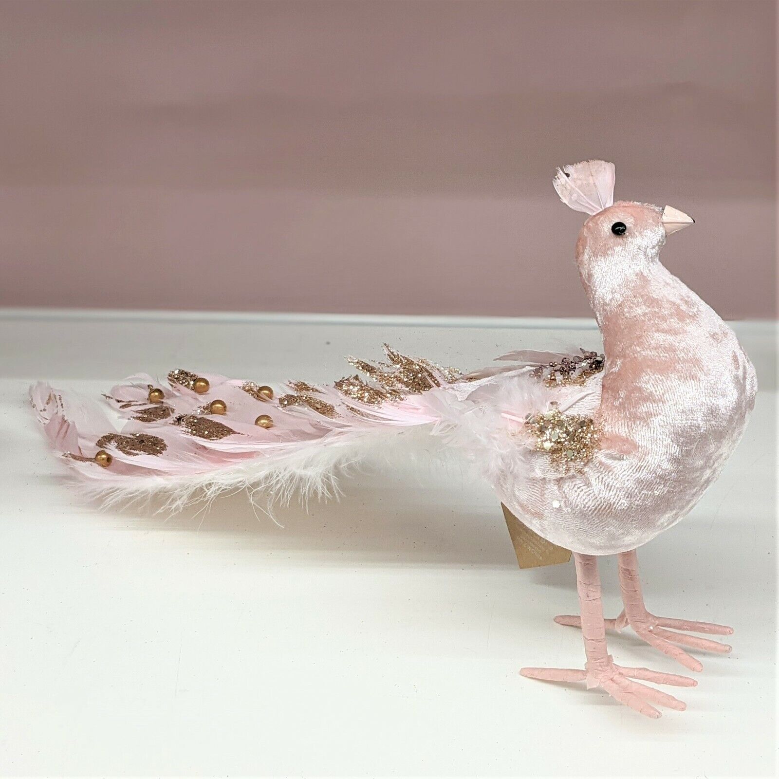 45cm Large Blush Pink Glitter Peacock Feathers Christmas Decoration Ornament