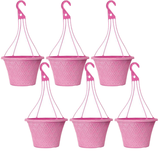 Hanging Baskets 6Pcs 30cm 12 Inch Pink Outdoor Planter Decorative Outdoor Pot