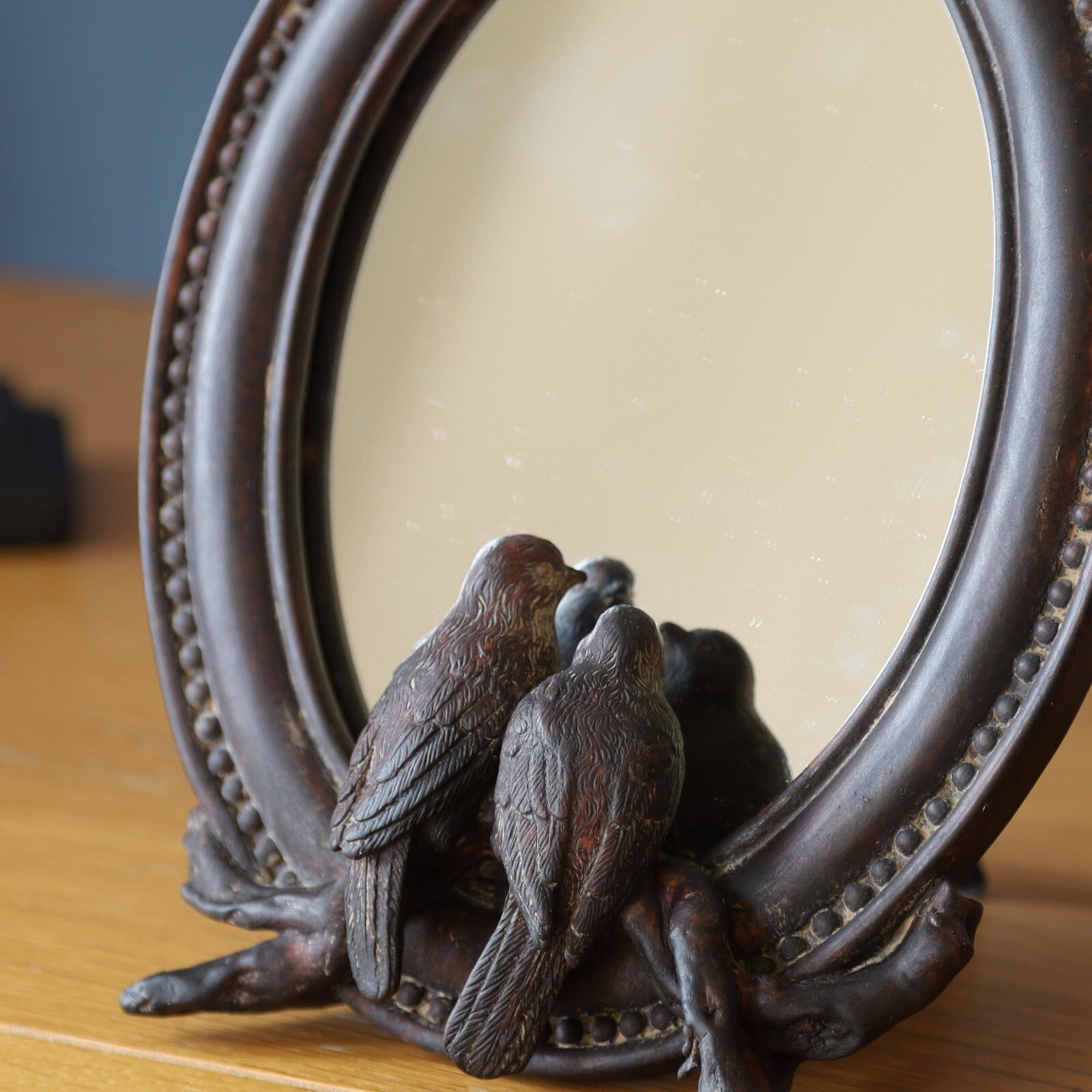 Brown Mirror Birds Pair Mirror Desk Vanity Mantle Mirror Resin Birds on Branch