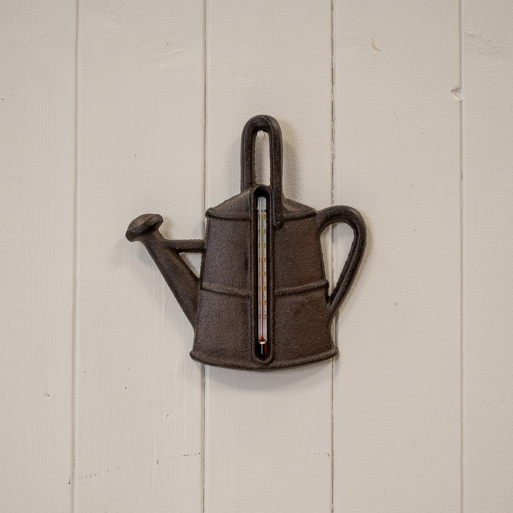 Cast Iron Watering Can Wall Thermometer Rustic Outdoor Garden Temperature Scale