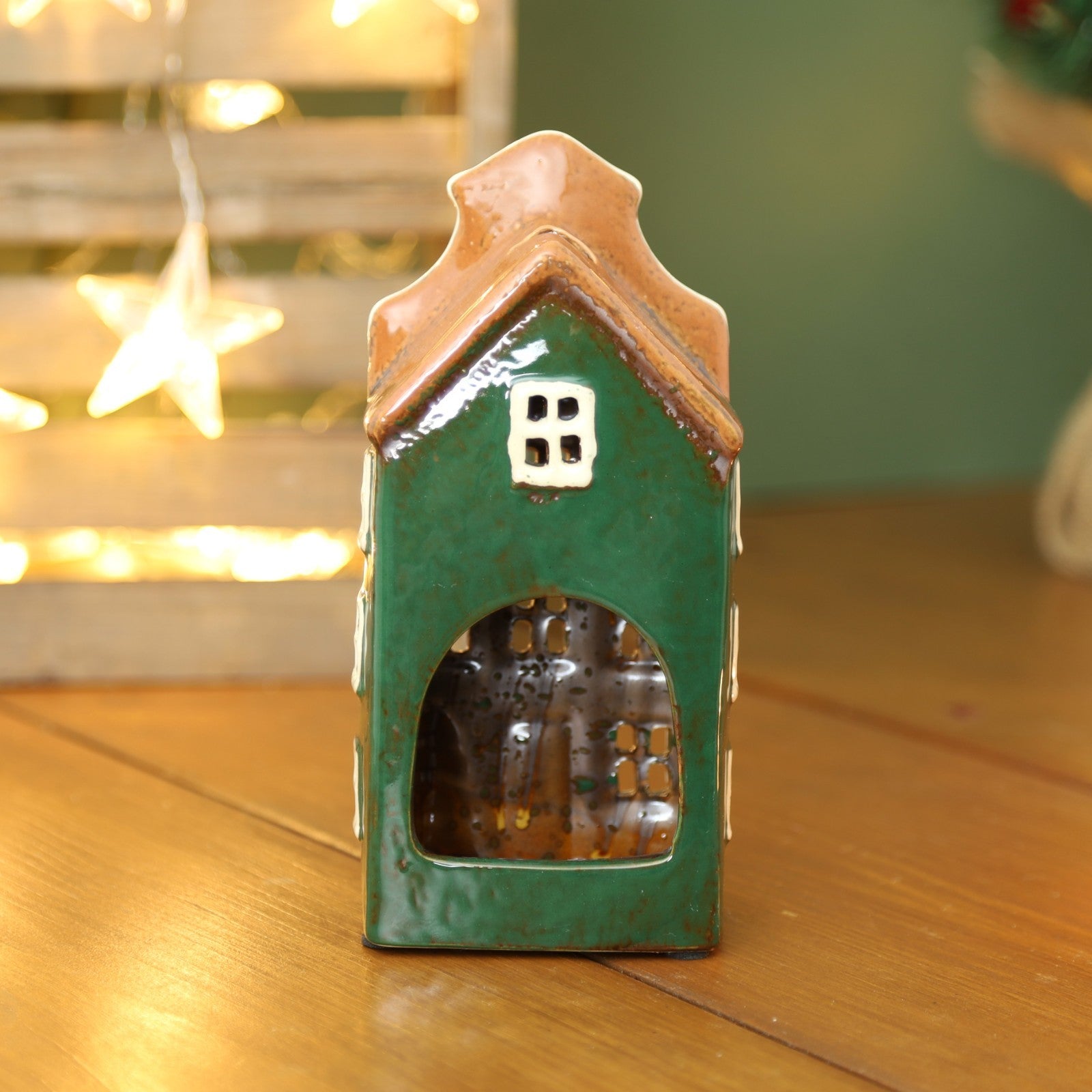 Ceramic Christmas Tealight Holder Cottage Village Scene Townhouse Xmas Ornament