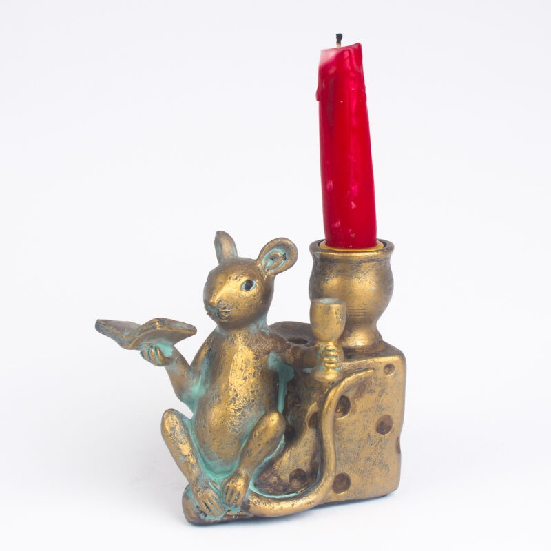 Resin Mouse Candle Holder Wine Cheese in Hand Animal Vintage Tabletop Stand Gift