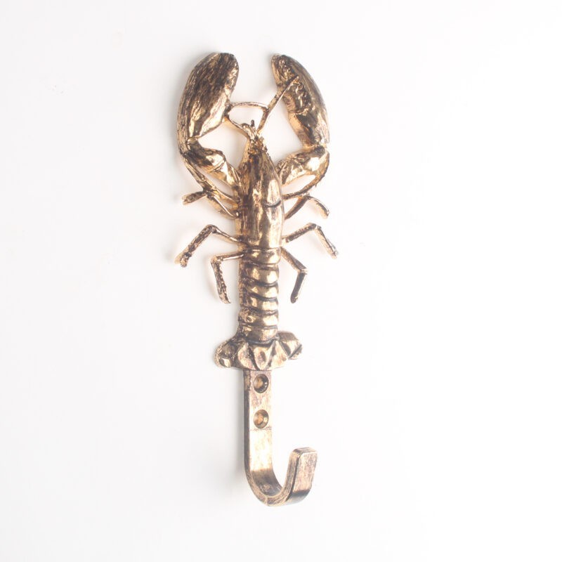 Metal Gold Vintage Lobster Marine Figurine Leads Coat Nautical Wall Hanger Hook