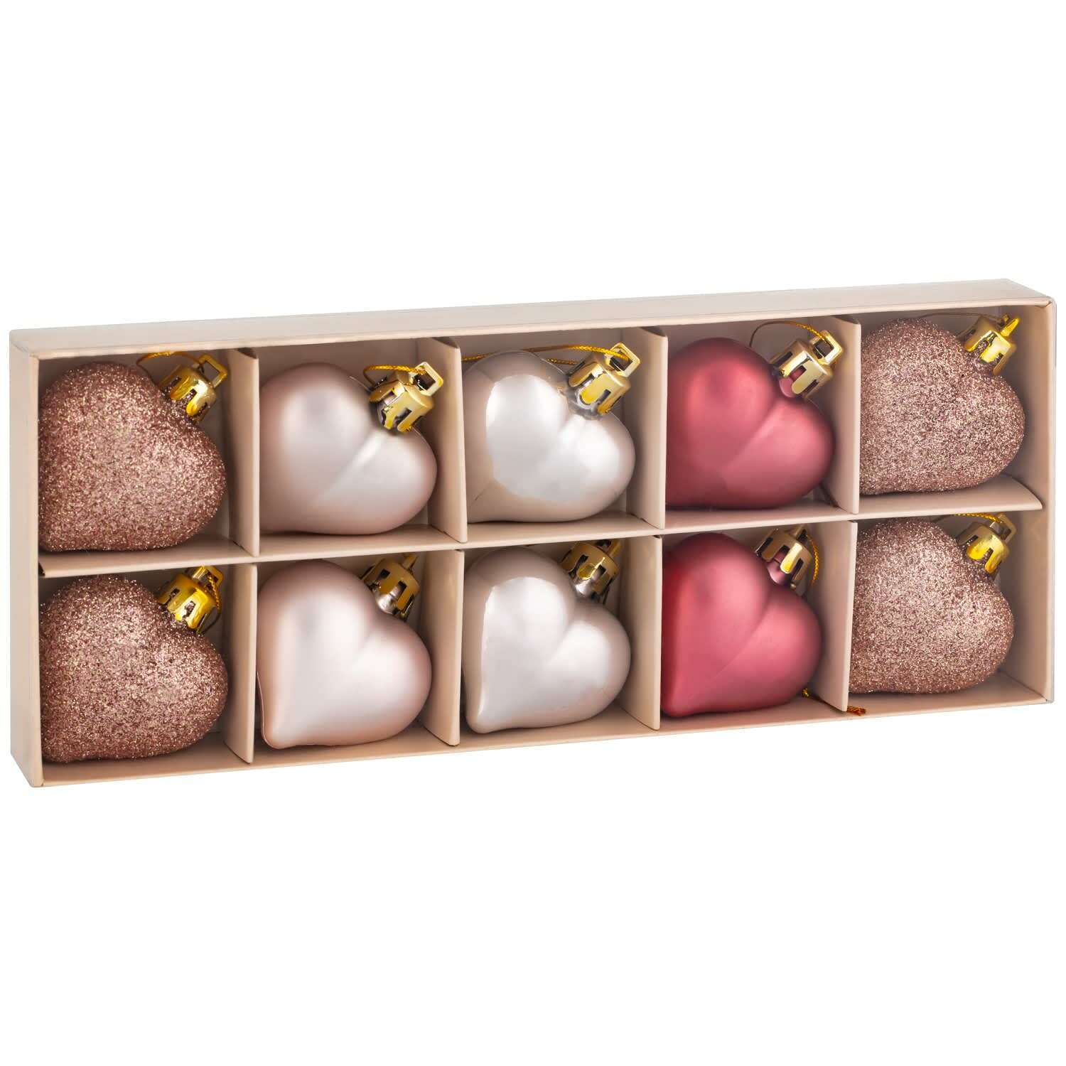 10 Heart Shaped Bauble Hearts Christmas Ornament Hanging Tree Decorations 