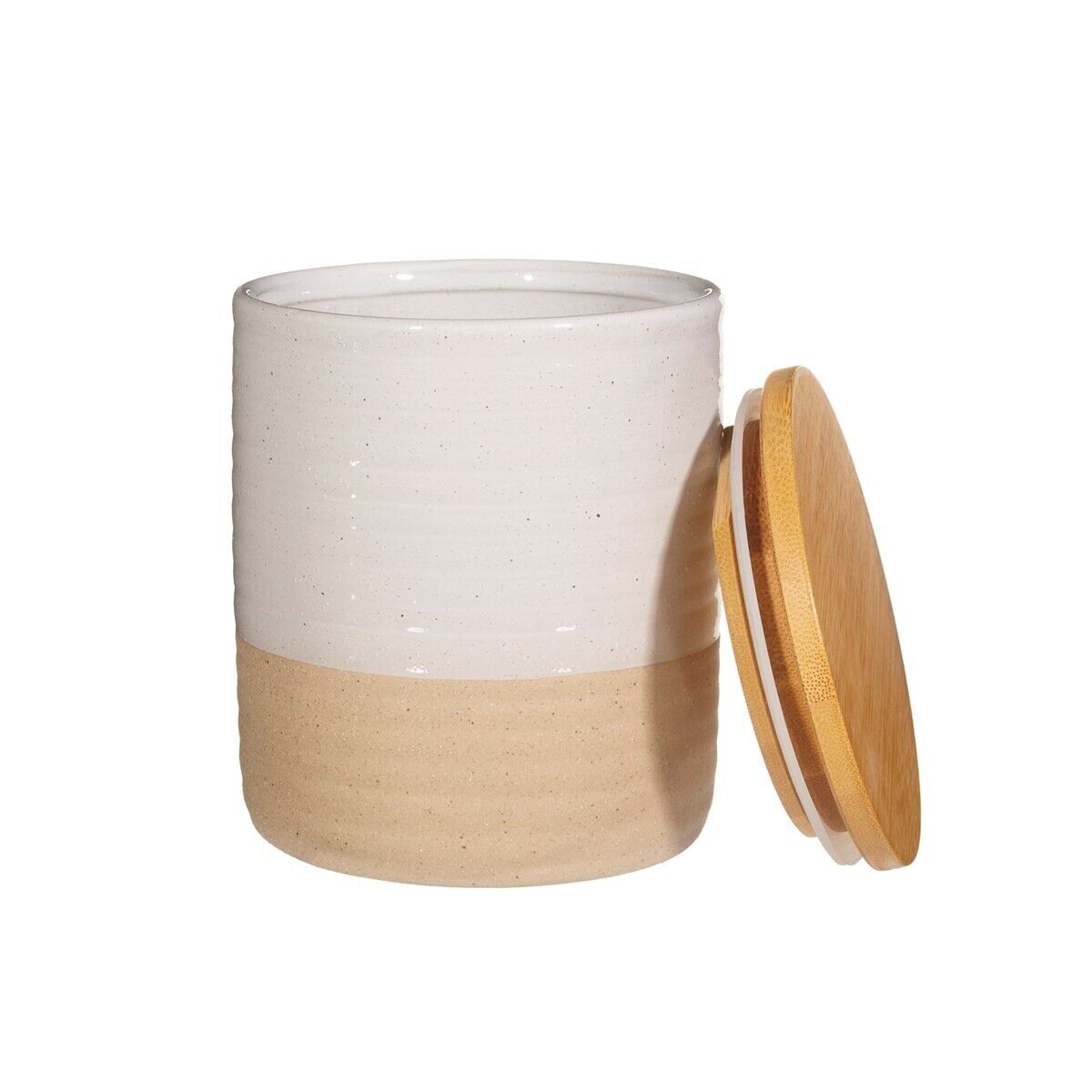 Set Of 3 White Tea Coffee Sugar Ceramic Canister Glazed Patterned Storage Jars
