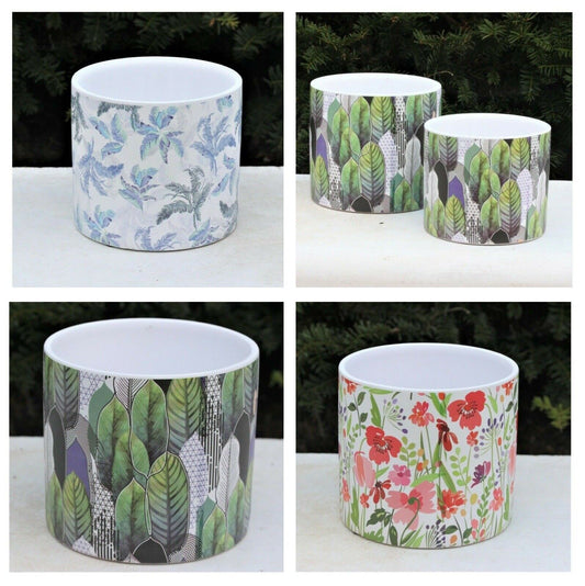 Round Ceramic Green Gold Floral Indoor Plants Flowers Herb Pots Planters Vase 