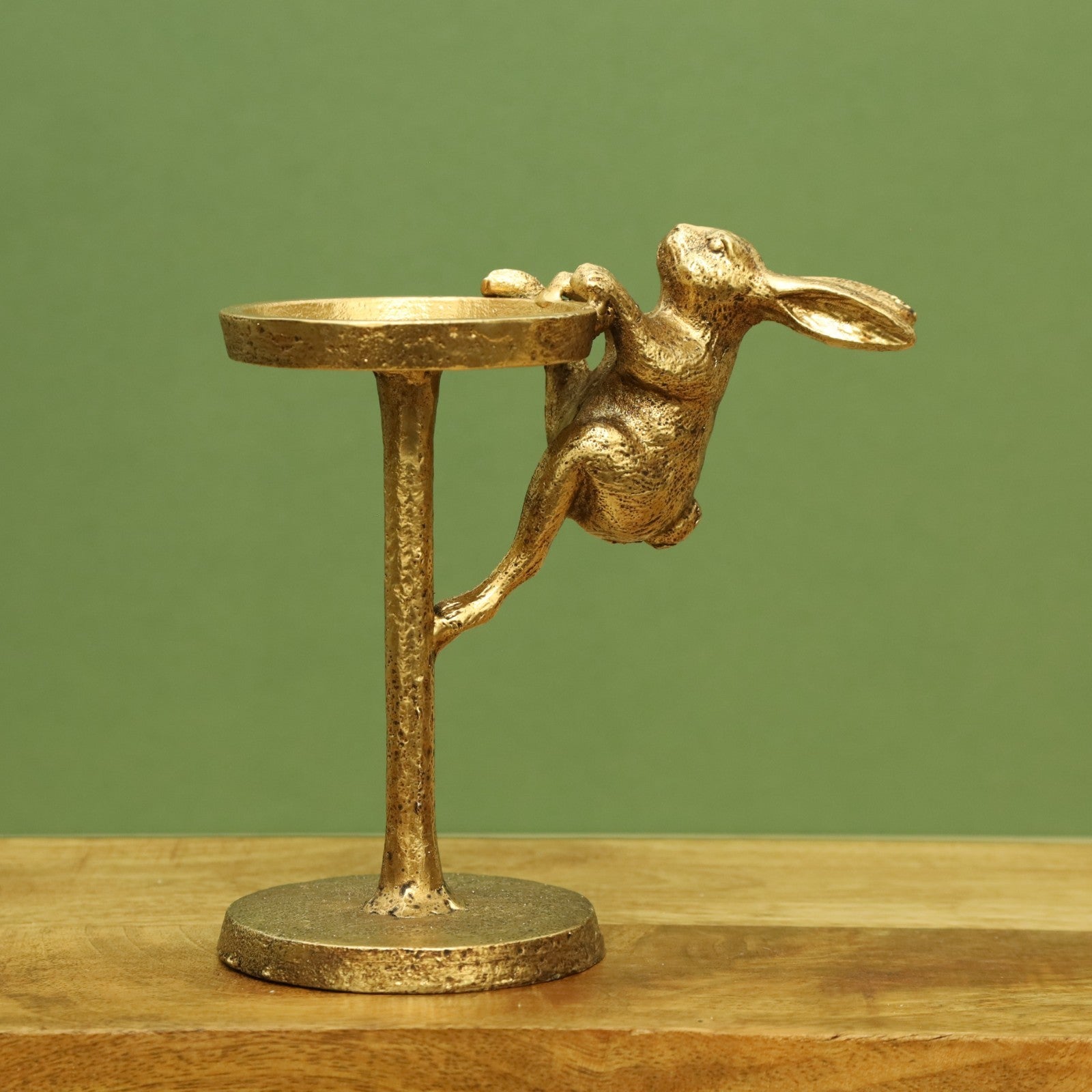 Cast Iron Hare Pillar Candle Holder Antique Gold Rabbit Candle Stand Ornament