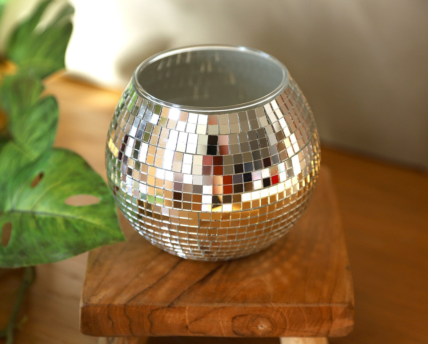 Round Disco Glass Ball Plant Pot 12cm Utensils Holder Garden Flower Planter Home