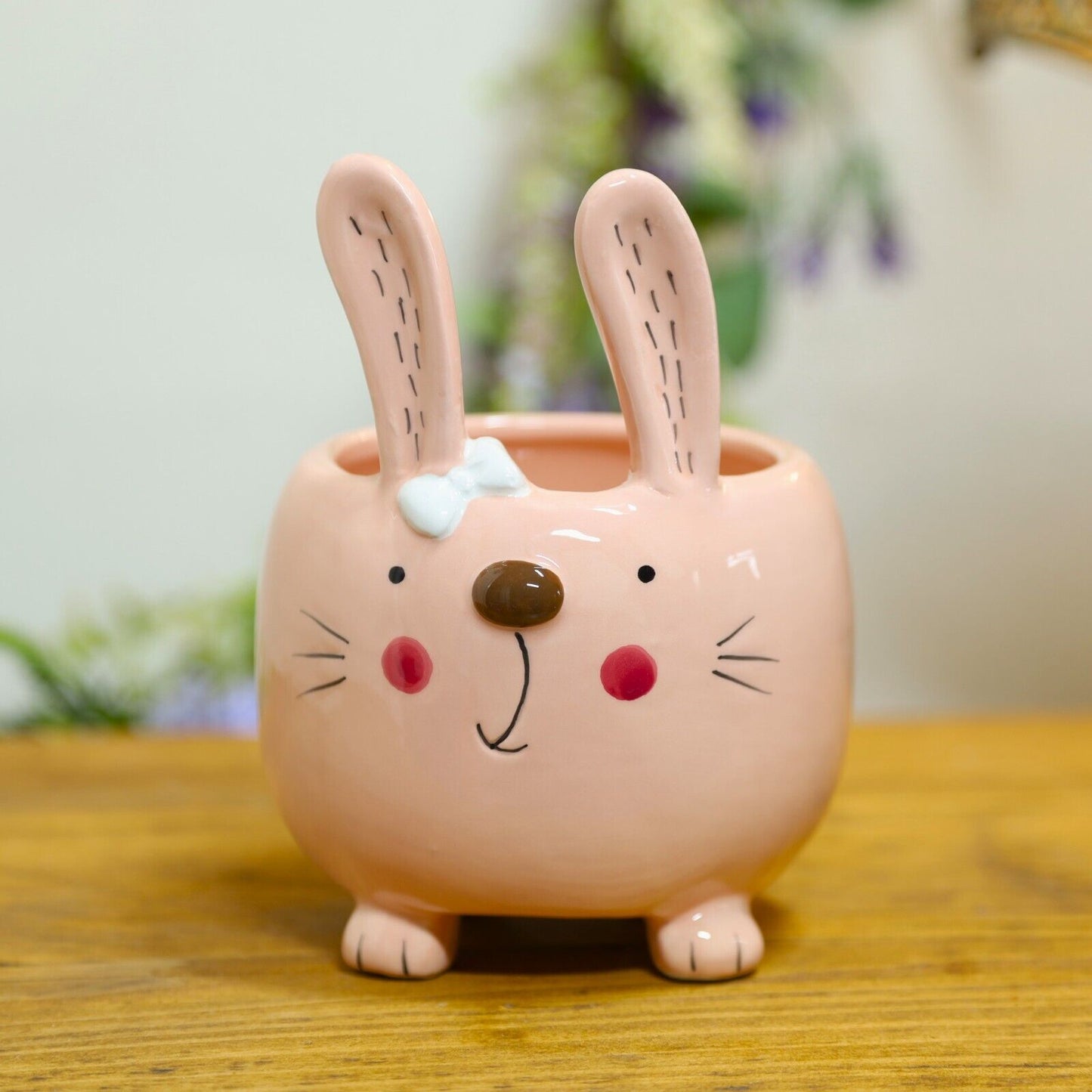 Ceramic Pink Rabbit Plant Pot Indoor Home Decorative 14cm Planter with Feets