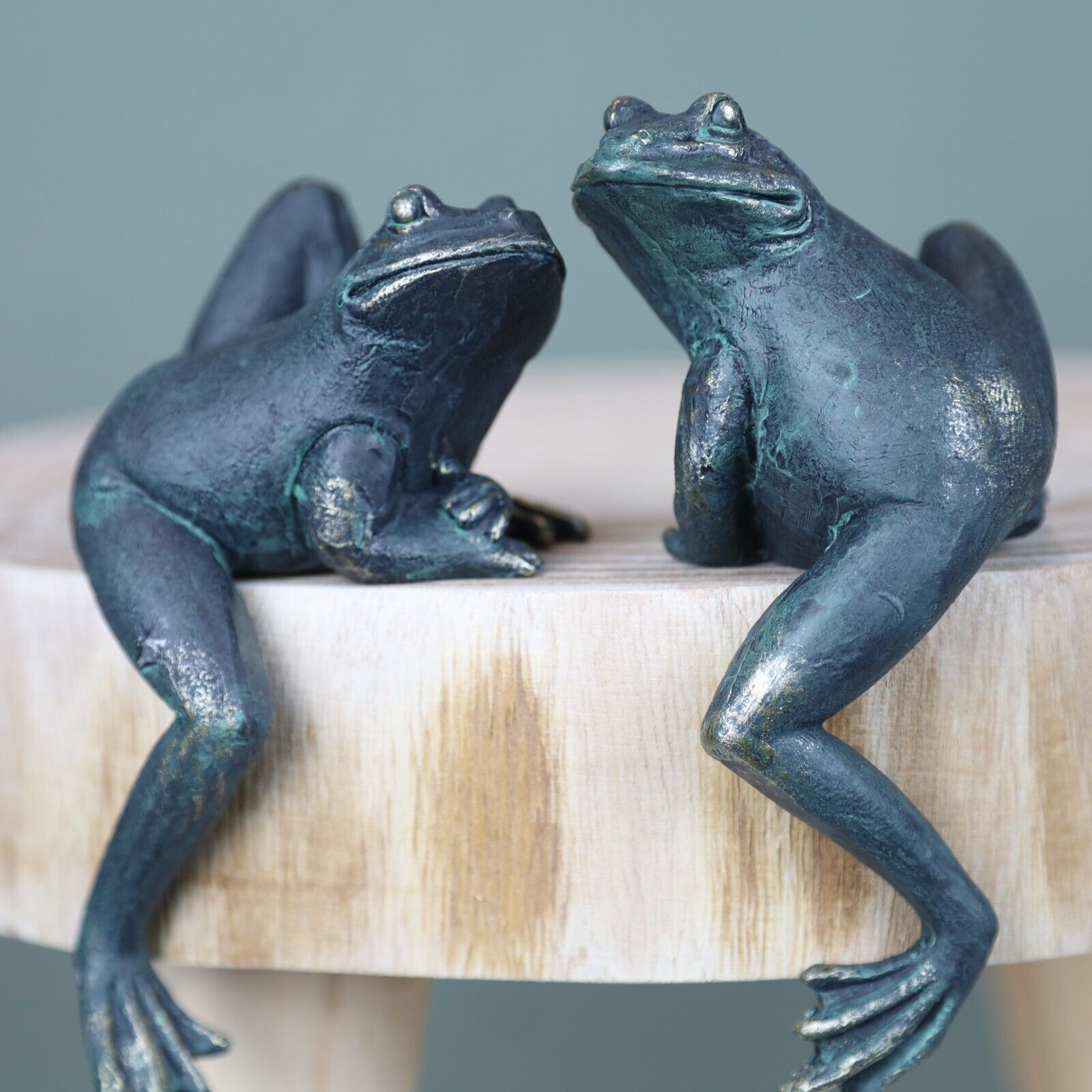 2Pc Climbing Frogs Shelf Sitting Bronze Effect Resin Animal Sculptures Gift