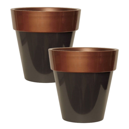 2Pc Round Plant Pot 30cm Garden Outdoor 11L Pot Planter Metallic Glossy Copper