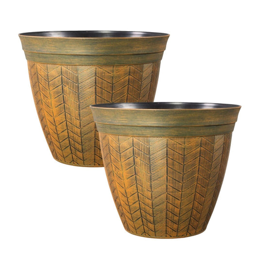 2Pc Round Orange Panelled Plant Pot 38cm Garden Outdoor 21L Planter Cover