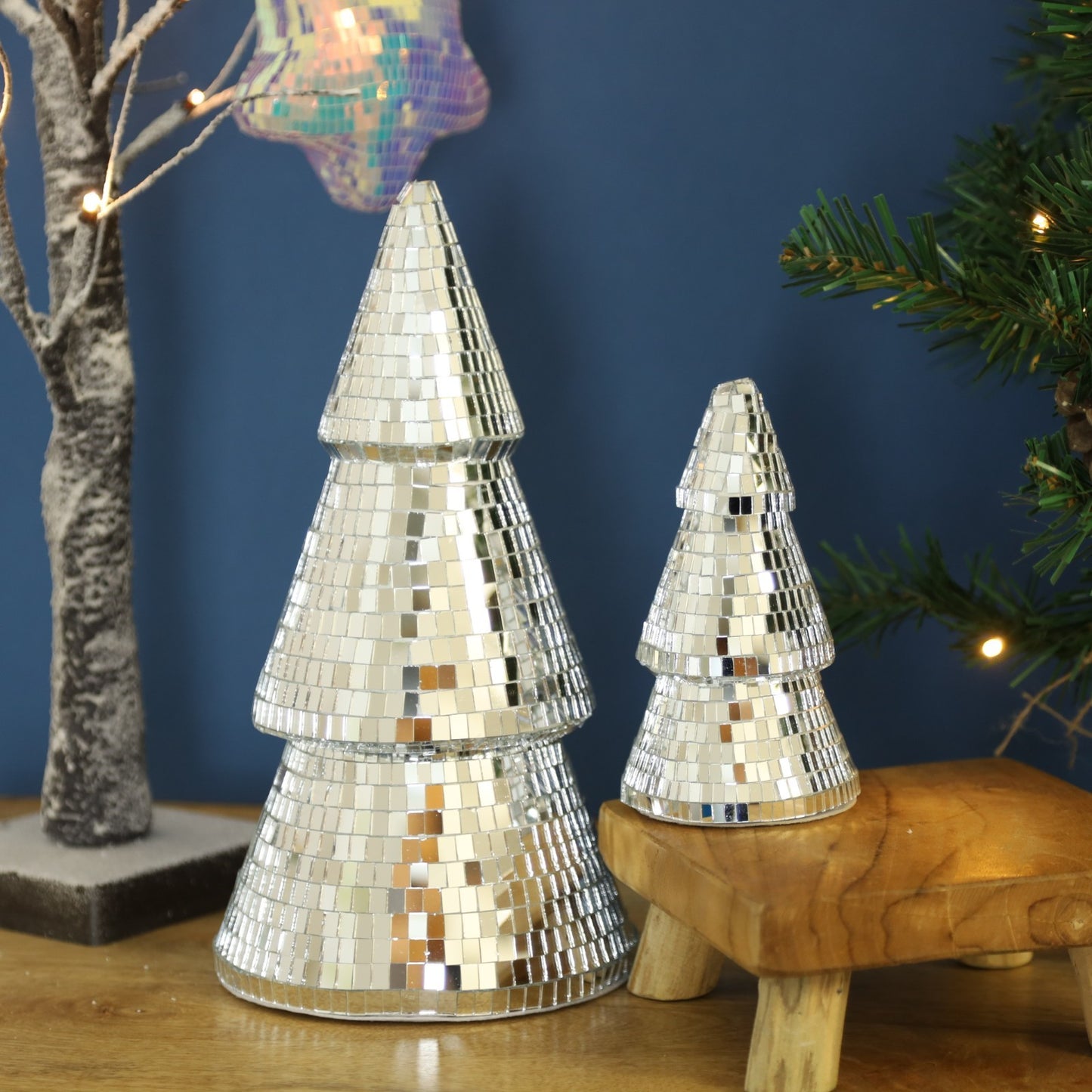 Christmas Disco Mirror Tree Ornament Home Party Tabletop Xmas Festive Decoration