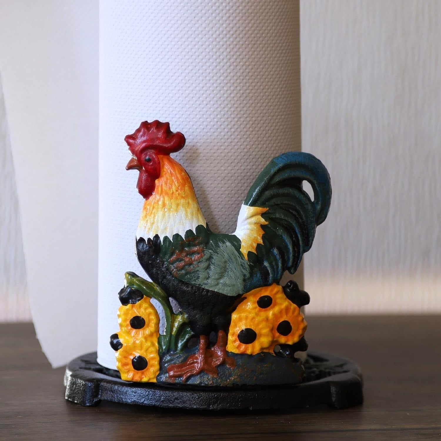 Cast Iron Cockerel Shaped Kitchen Countertop Roll Paper Rooster Tissue Tower