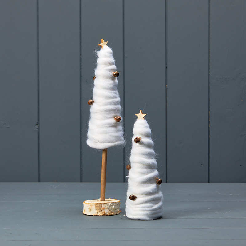 White Cotton Candy Freestanding Christmas Tree Table Top Wooden Base Decor