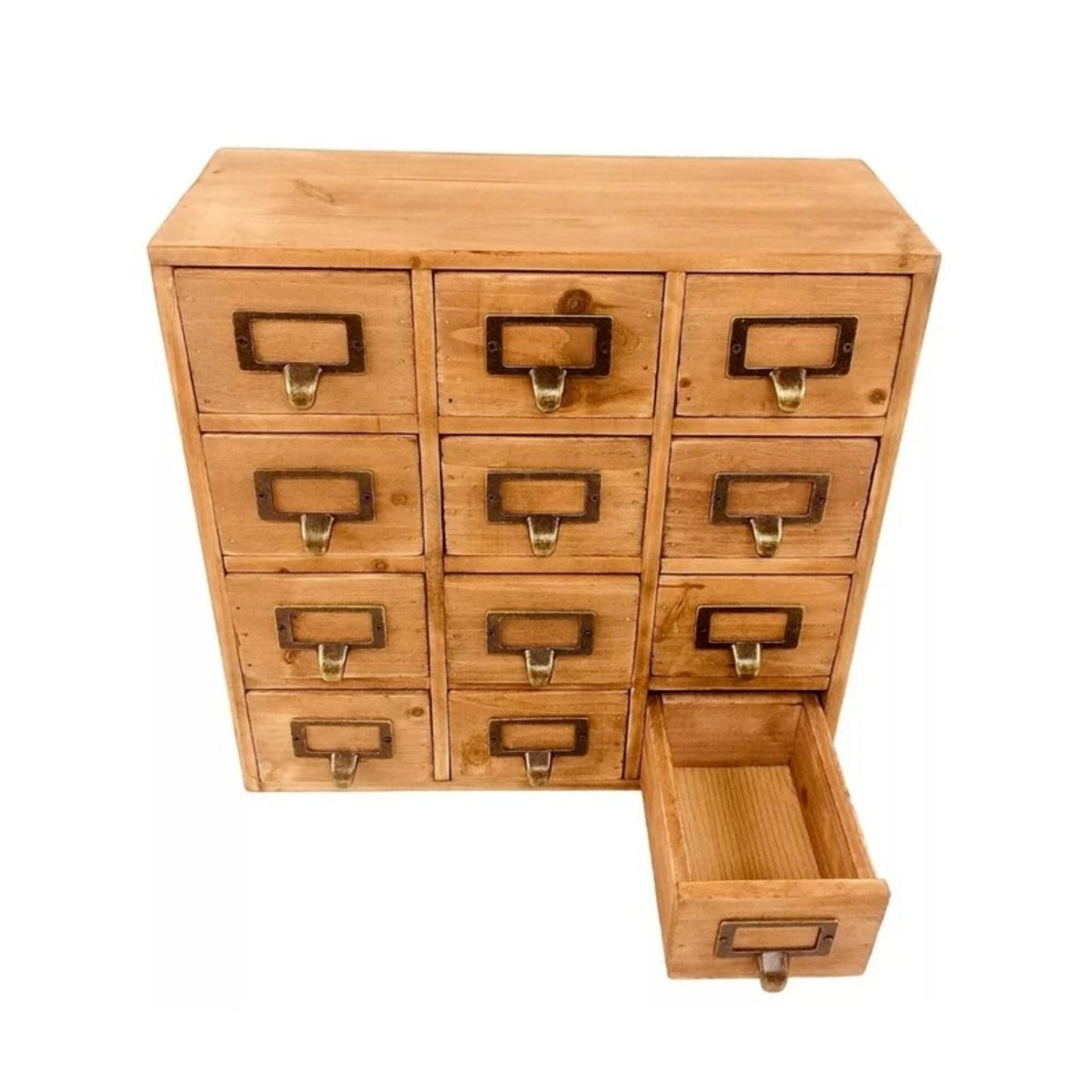Wooden Storage 12 Drawers & Metal Nameplate Handles Trinket Drawer Bed, Living