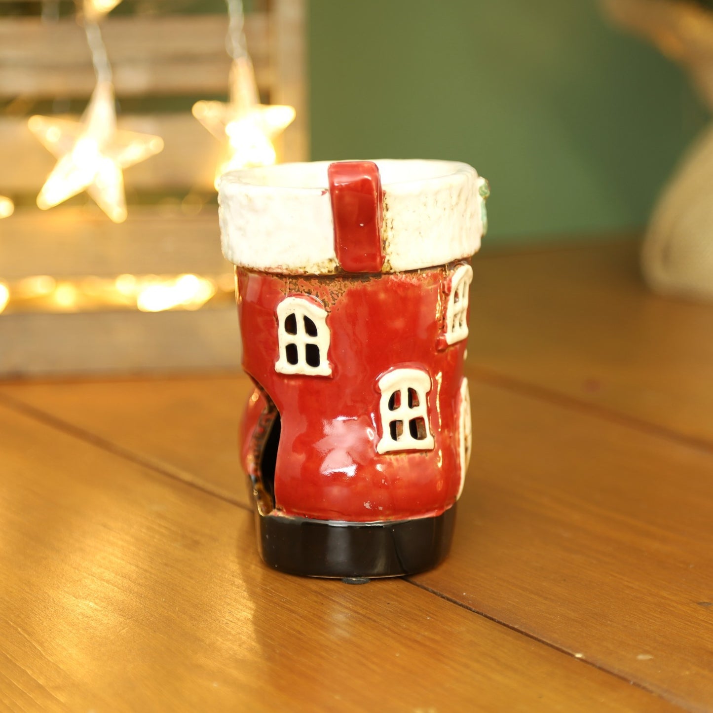 Ceramic Red Santa Boot Wax Melt Burner Christmas Shoe Wax Warmer Xmas Ornament