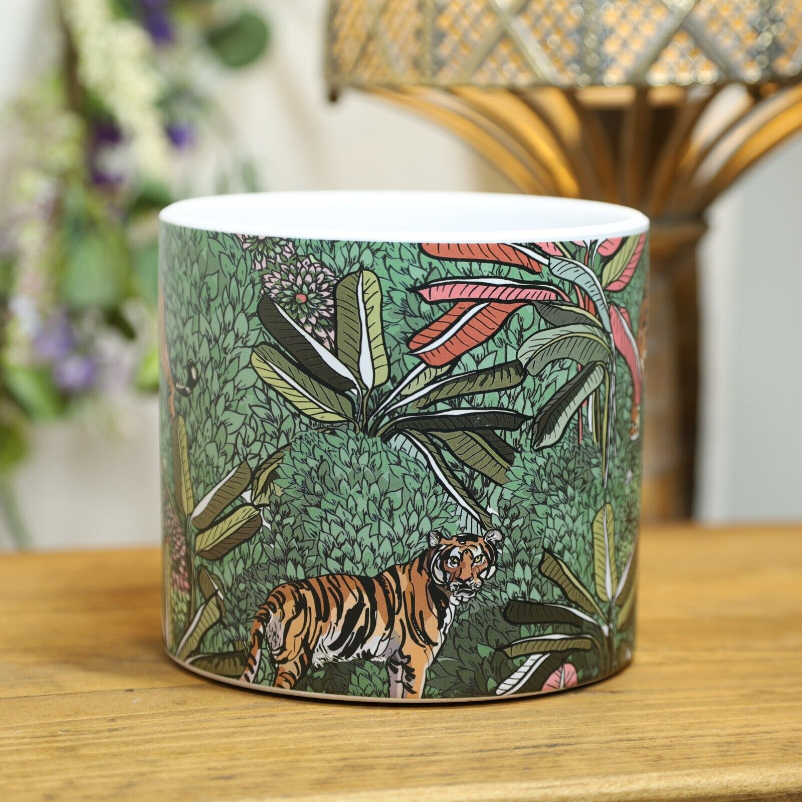 Tiger Animal Jungle Scene Ceramic Indoor Planter Pot 14cm Herb Plant Pot Cover
