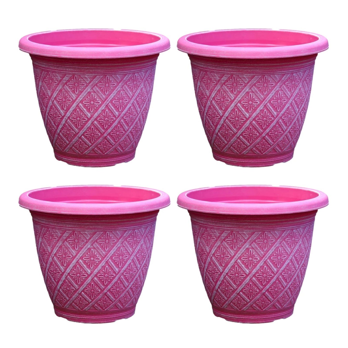 Planter Set of 4 Round 33cm Garden Plant Pot Woven Raspberry Pink Outdoor Cover