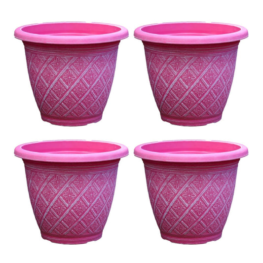 Planter Set of 4 Round 33cm Garden Plant Pot Woven Raspberry Pink Outdoor Cover