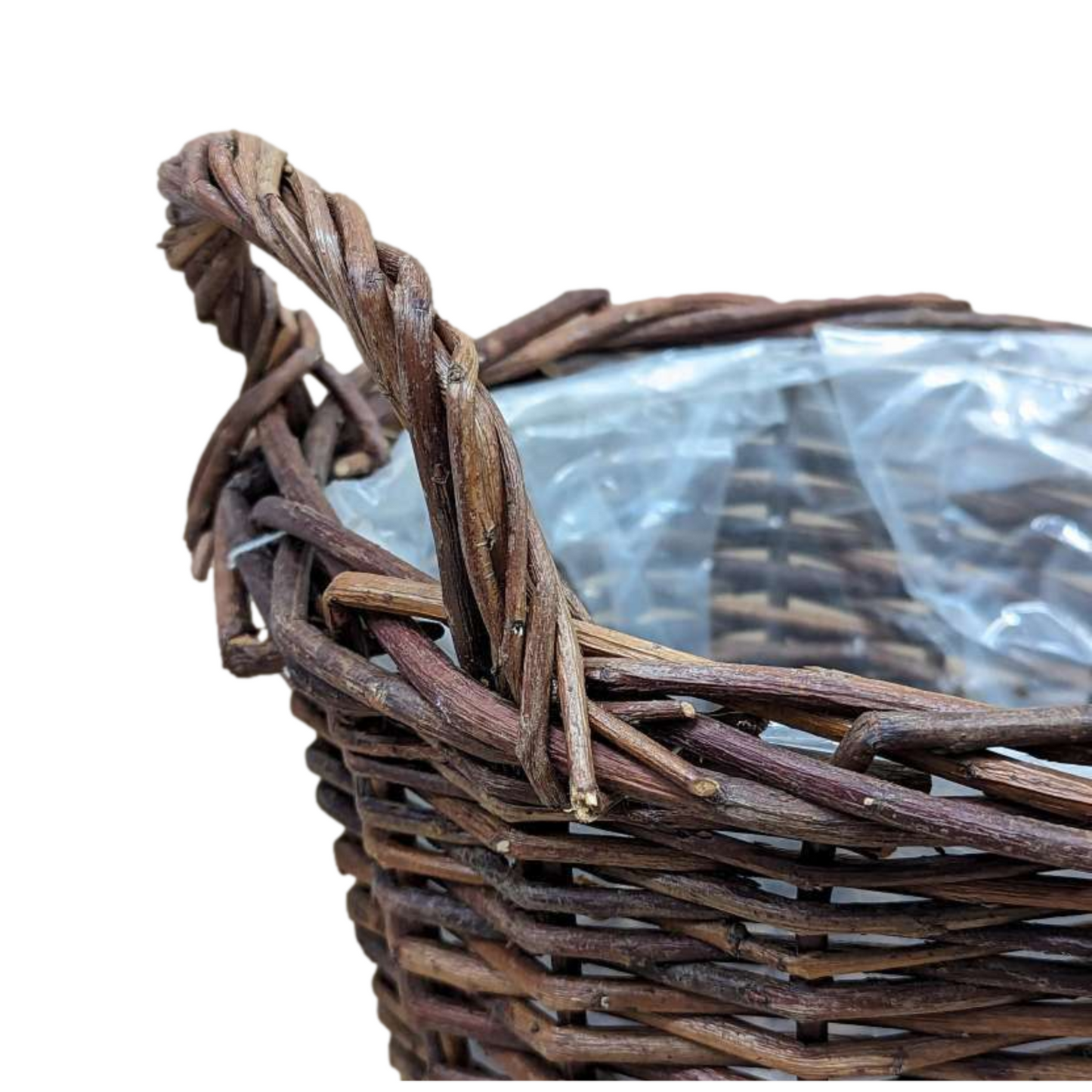 Wicker Basket Dark Brown Rattan with Handle Lined Rattan Willow Planter Cover