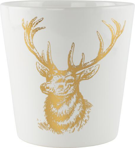 14.5cm Gold Stag Reindeer White Ceramic Indoor Plant Pot Cover Christmas Planter