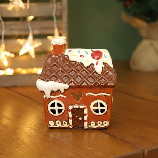 Ceramic Cottage Tealight Candle Holder Cottage House Village Scene Gingerbread