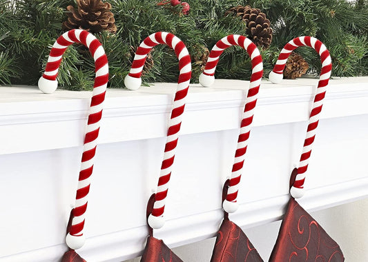 4 x Christmas Candy Stick Cane Stocking Holder Hanger Xmas Decoration Mantle Pie