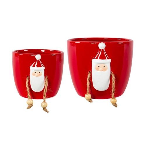 Ceramic Red Planter Santa with Dangly Arms Gloss Christmas Xmas Plant Pot