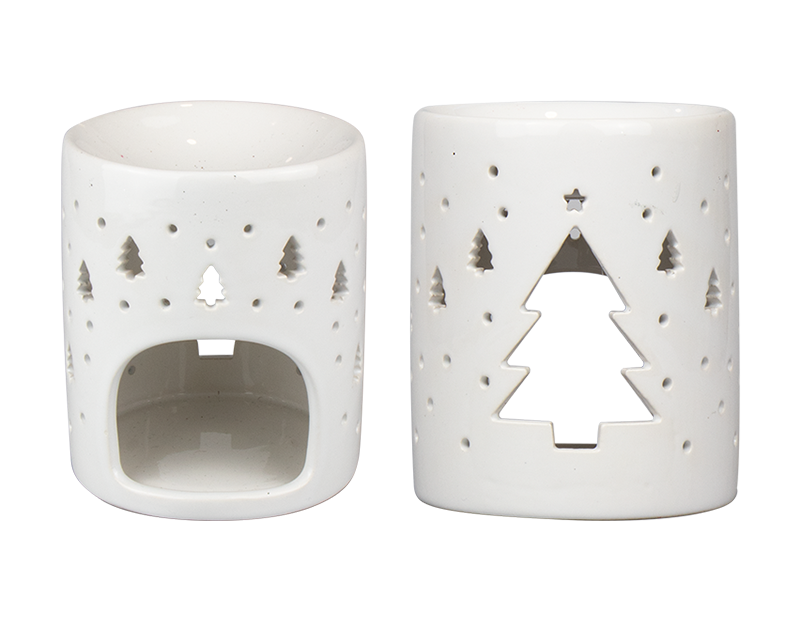White Christmas Tree-Snowflake Ceramic Decor Wax Melt Burner Tea Light Holder