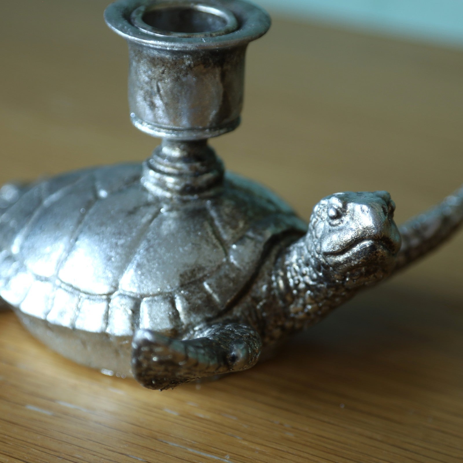 Resin Silver Turtle Taper/Dinner Candle Stick Holder Animal Statue Antique Gift