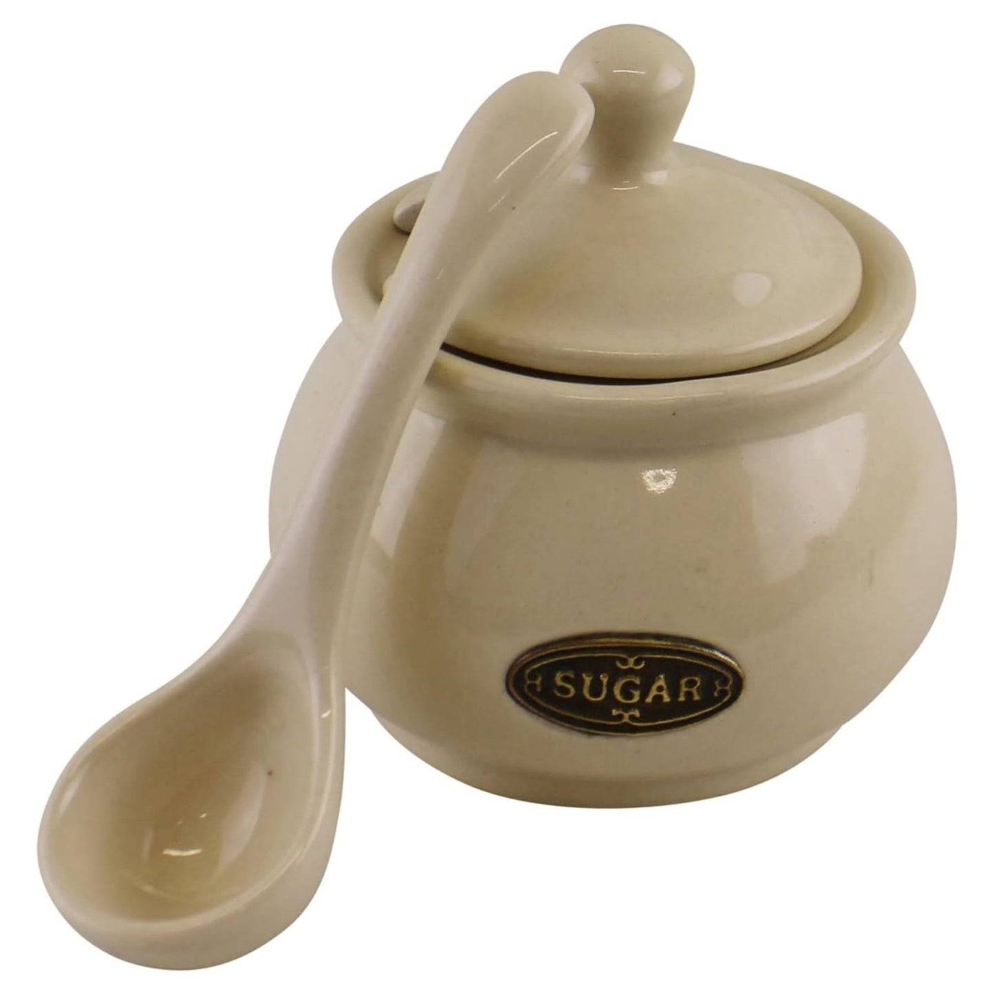 Ceramic Rustic Cream Sugar Pot with Lid, Spoon Home Office Pot with Tea Serving