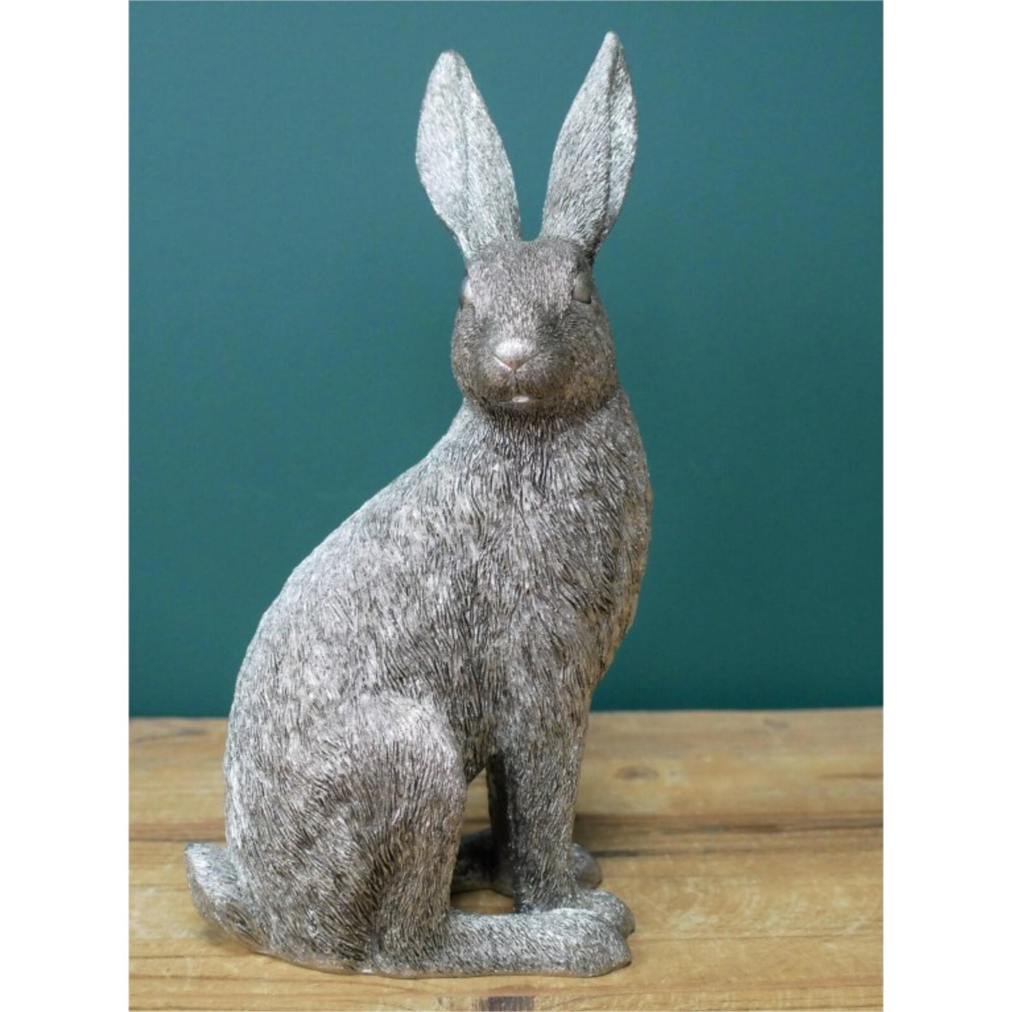 Resin Sitting Hare Figurine Statue Ornament Textured Silver Rabbit Sculpture