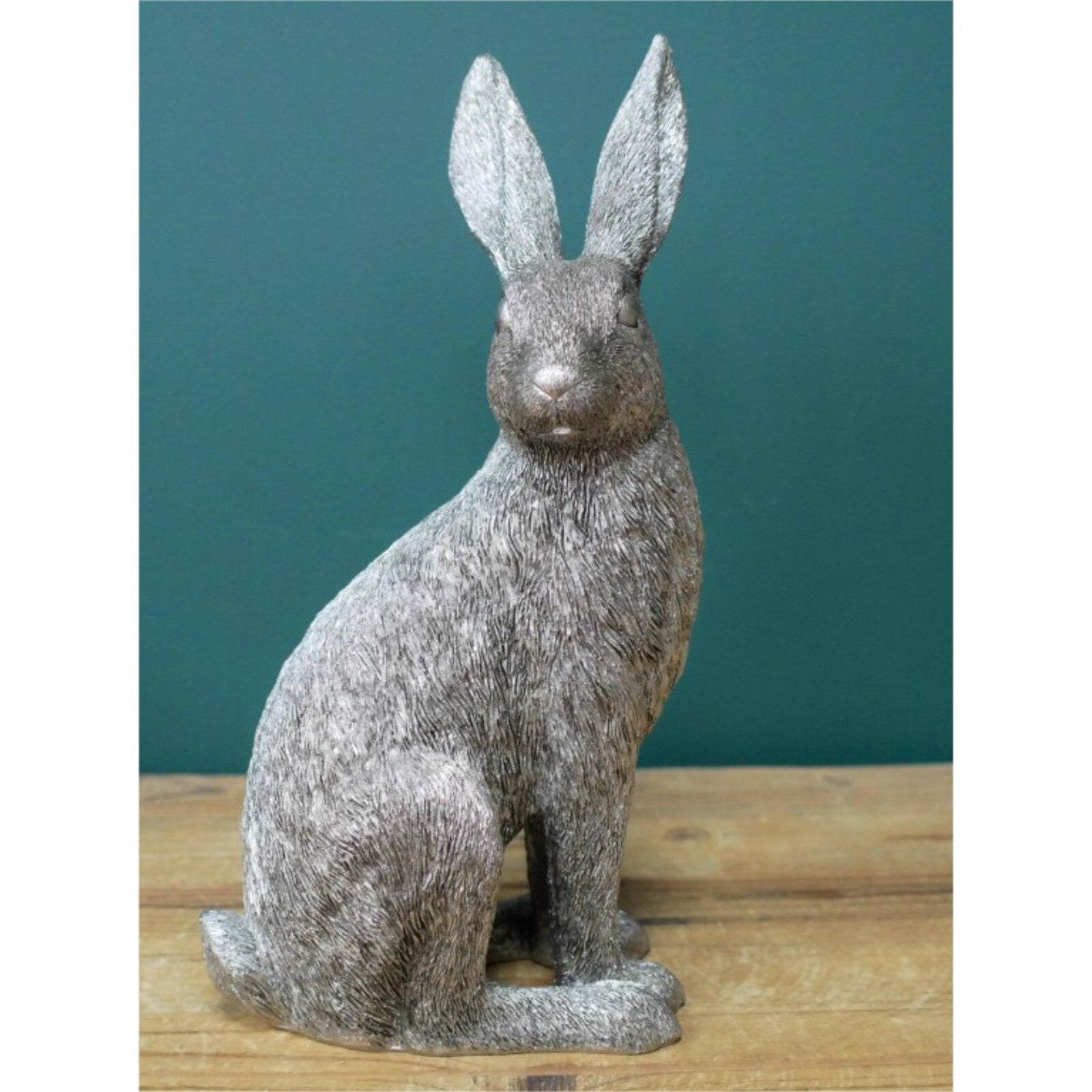 Resin Sitting Hare Figurine Statue Ornament Textured Silver Rabbit Sculpture