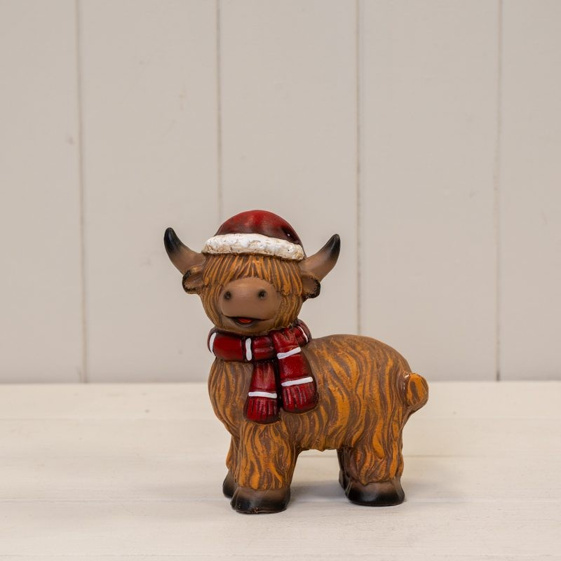 Terracotta Highland Cow Ornaments Christmas Calf Statue Farmhouse Country Xmas