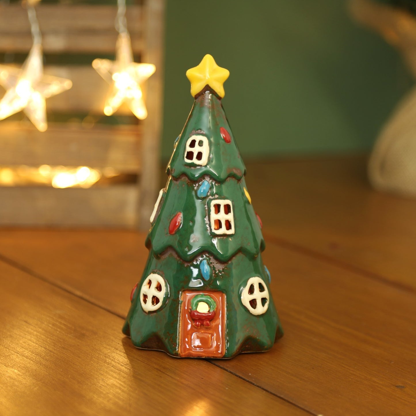 Ceramic Green Tree Tealight Holder Festive Christmas Xmas Ornament Decor Gift