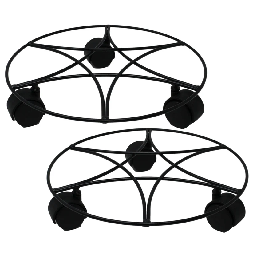 2Pc Plant Pot Planter Caddy Stand Mover Metal Black Wheels Trolley Wheelie Mover