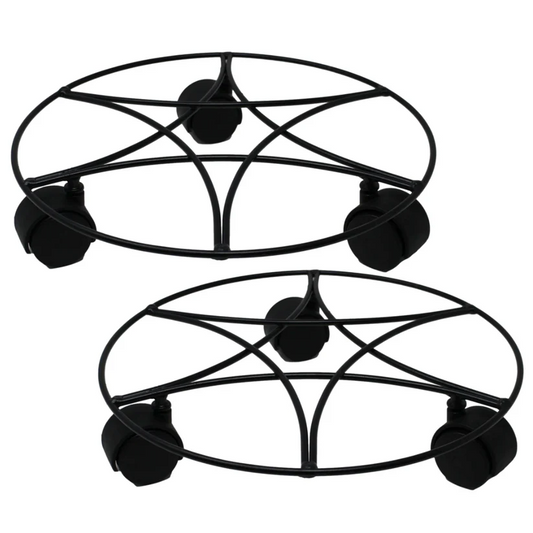 2Pc Plant Pot Planter Caddy Stand Mover Metal Black Wheels Trolley Wheelie Mover
