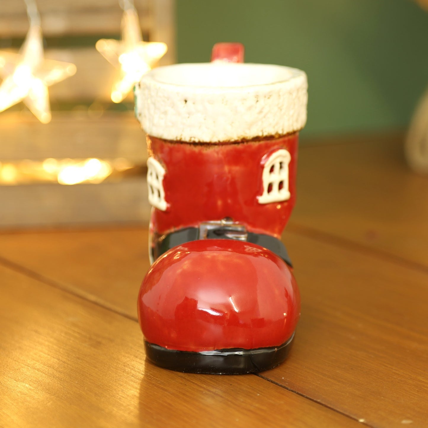 Ceramic Red Santa Boot Wax Melt Burner Christmas Shoe Wax Warmer Xmas Ornament