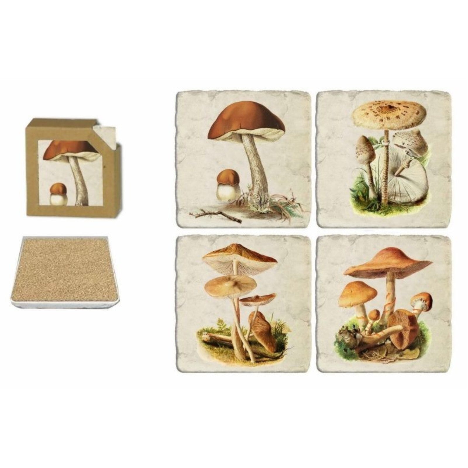 Ceramic Mushroom Coasters Set of 4 Cork Backed Coasters Tea Coffee Table Mats