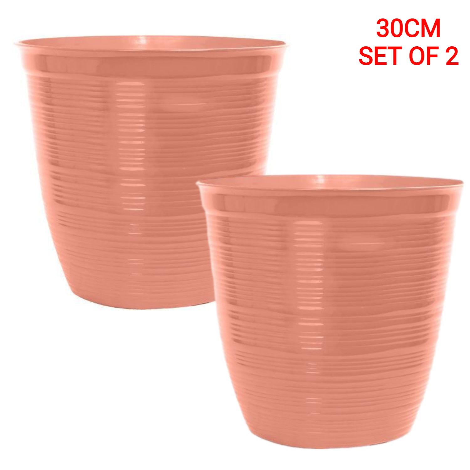 Planters Set of 2 Bright Pink Plastic Plant Pot 30cm Tall Round Gloss 14L Garden