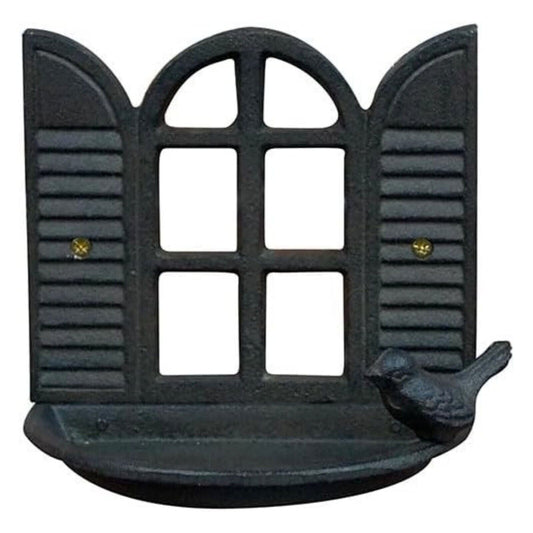 Cast Iron Brown Window Bird Bath Feeder Wall Mounted Feeding Station Garden Bird