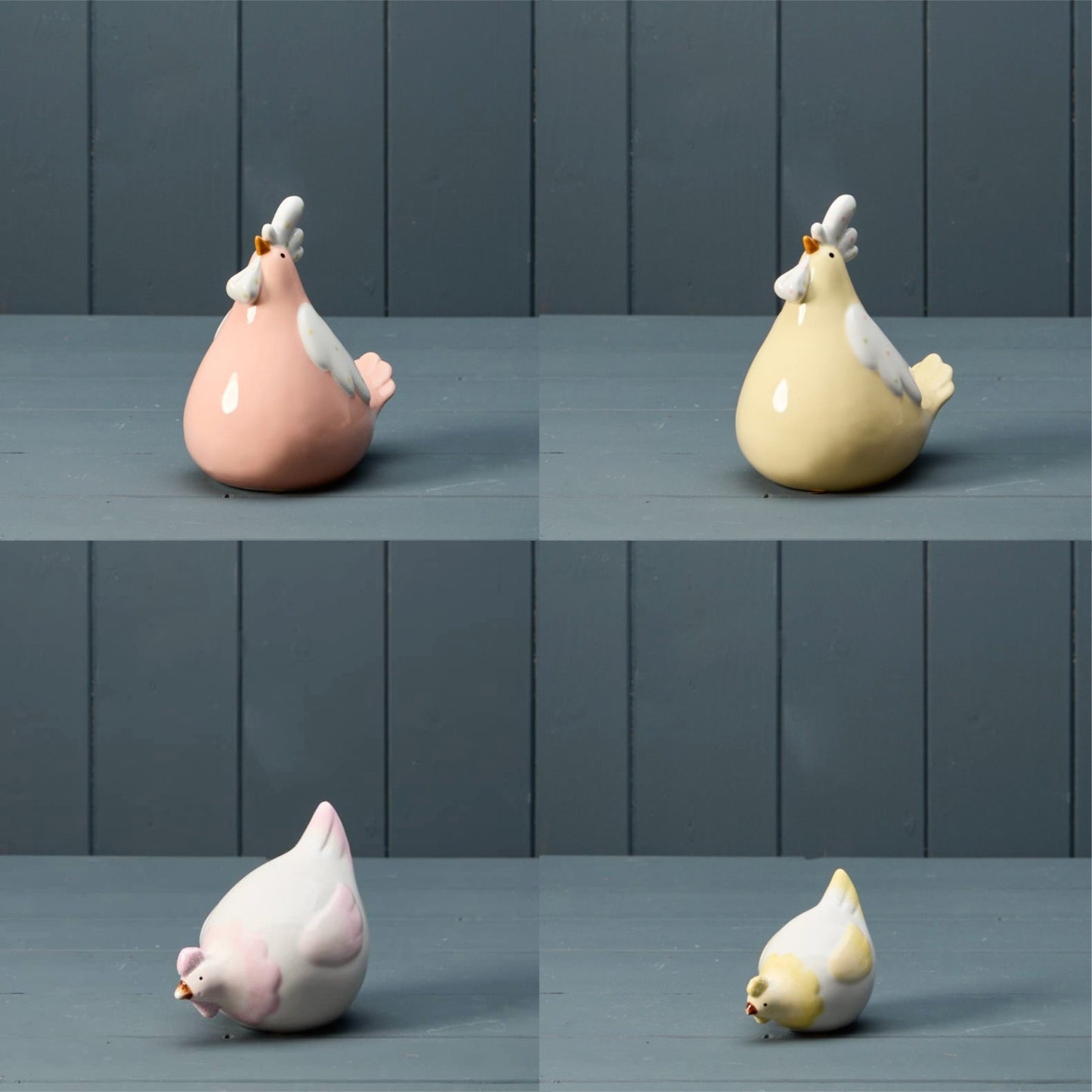 Ceramic Chicken Ornaments Multicolour Gloss Spring Home Shelf Sitter Figurine