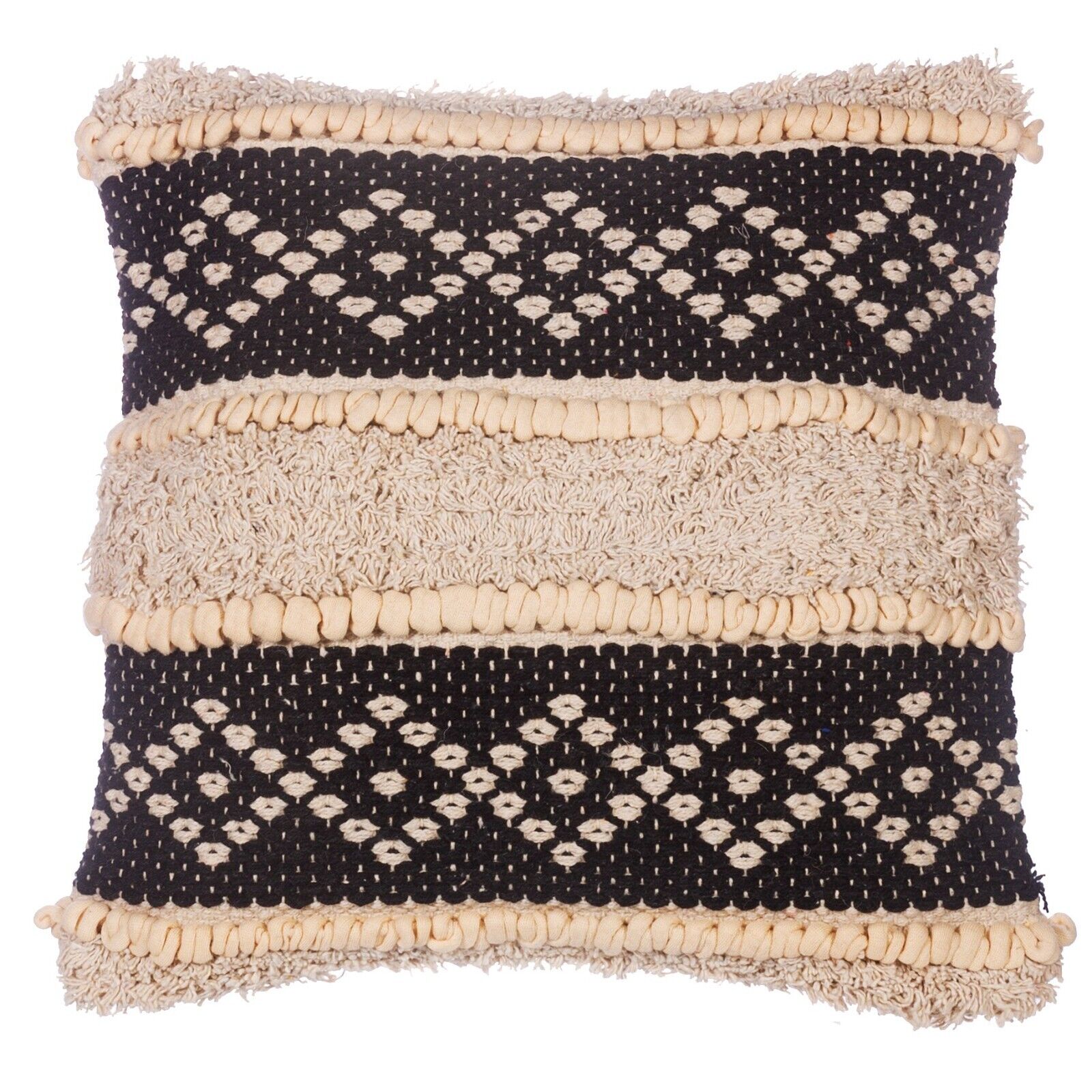3Pc Knitted Filled Diamond Cushion 40x40cm Luxury Bohemian Sofa Cushions Black
