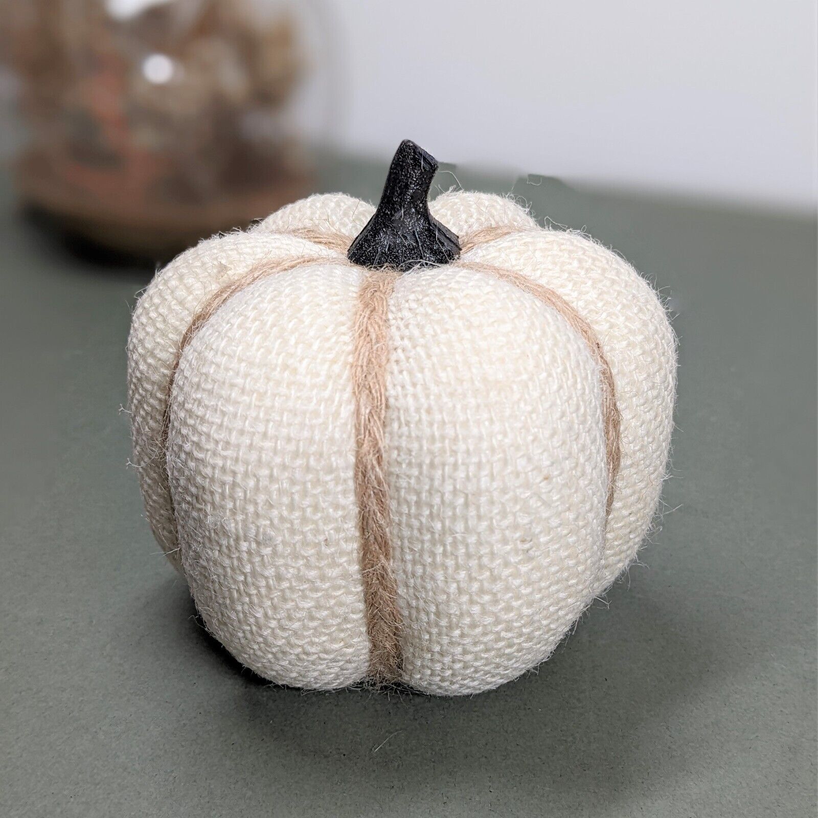 10cm Autumn Harvest Halloween Decor Pumpkin Rustic Jute Fabric Stems Ornament